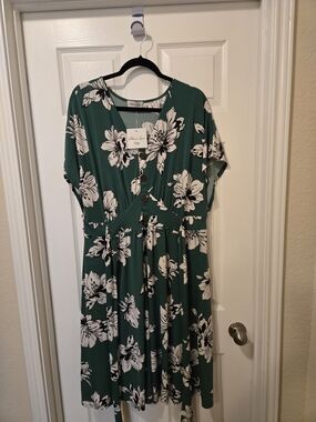 Green Floral Button-Front Midi Dress by Maeve